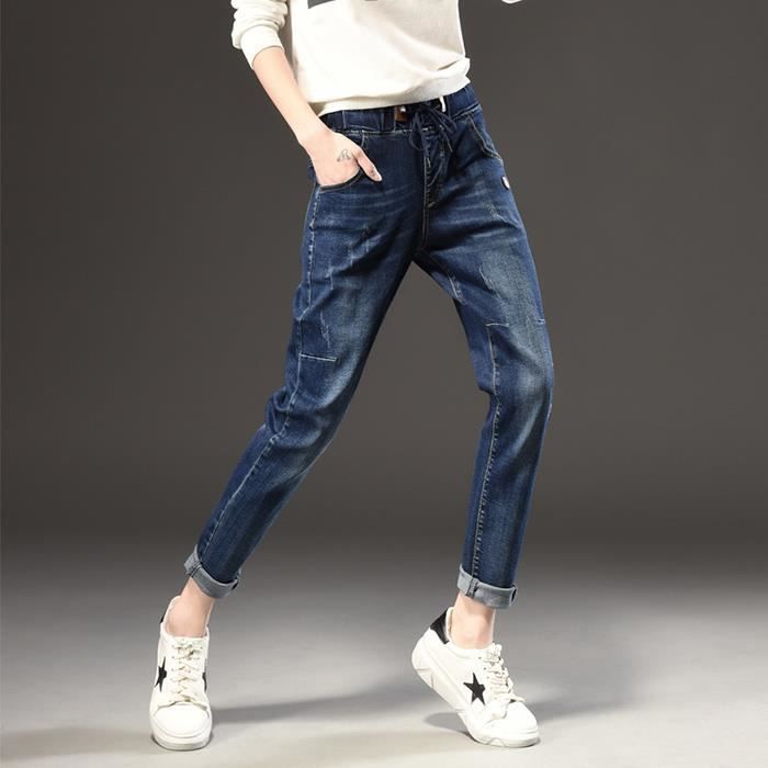 FUNMOON Jeans Femmes Taille Haute Baggy Stretchsarouel Taille Élastique Grande Taille