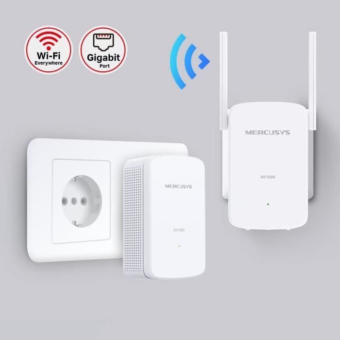 Kit Wi-Fi CPL de 300 Mbps - MERCUSYS - MP510 KIT - Tomada de Fibra CPL - 1 Porta Gigabit - 1000 Mbps