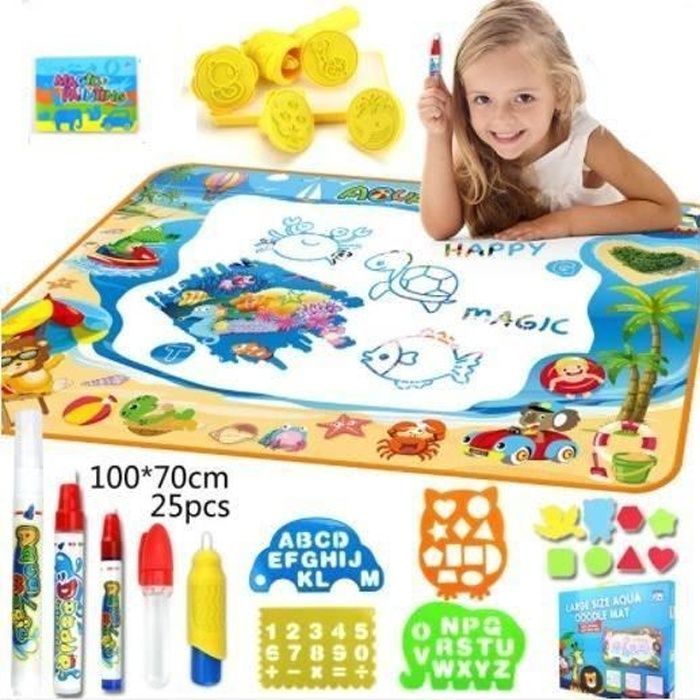 Tapis de dessin enfant - Saletop - 100x70 cm - Multicolore - 25 pièces - Éducatif aquatique