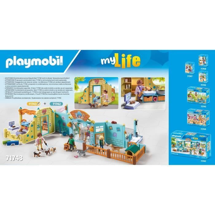 PLAYMOBIL 71743 Hondenverzorgingscentrum met 8 honden en een dierenarts, Mijn Leven, 94 onderdelen, Leeftijd 4+