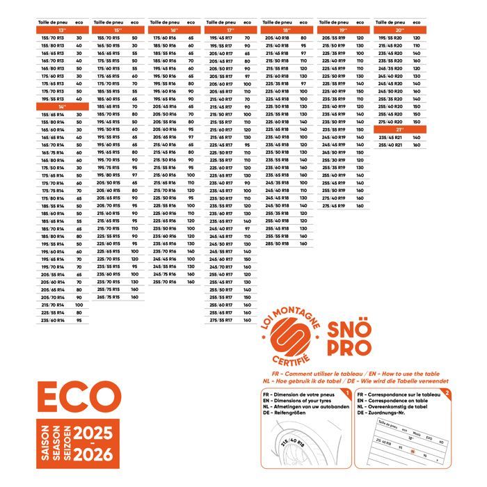 Chaines neige 9mm ECO 95 - 205 50 R16, 215 55 R16, 225 45 R17 et +