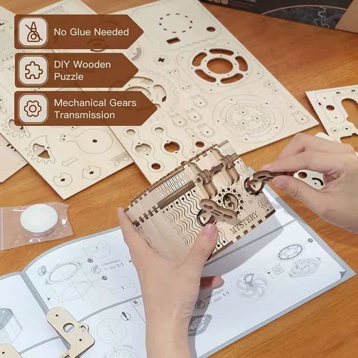 MARSEE Puzzle en Bois Maquette 3D Casse Tête Taillé au Laser - Boîte à Trésors Modèle Mécanique - Construction Jeu Bois Adulte