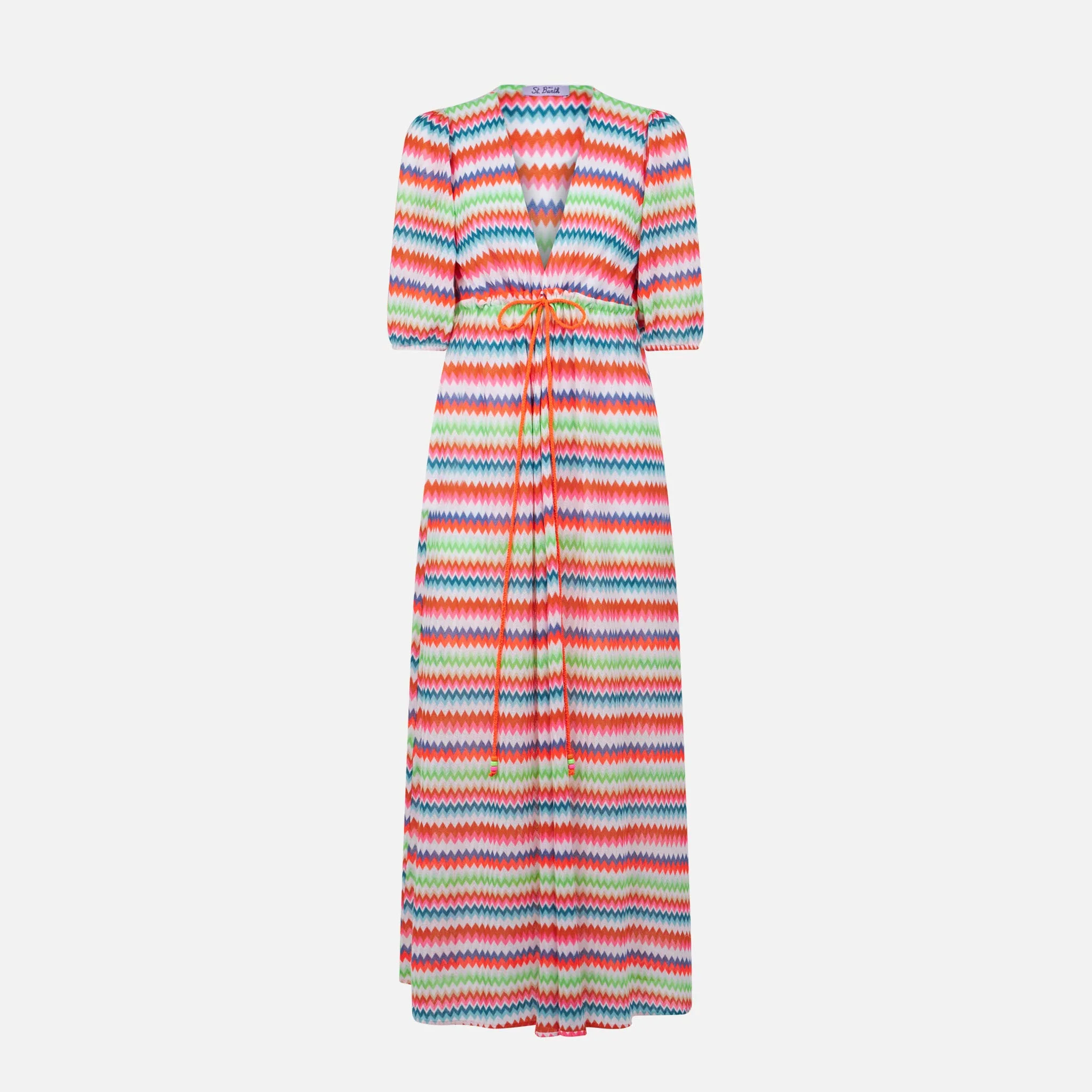Abito lungo da spiaggia in maglia chevron