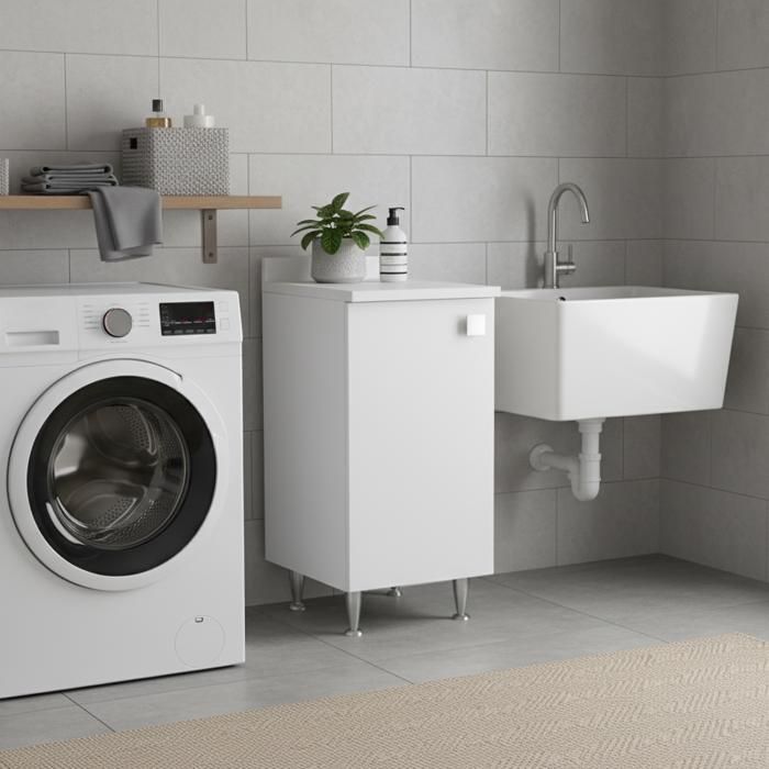 Meuble Bas Blanc 1 Porte | Armoire de Rangement Moderne avec Étagère Réglable | Livré Monté pour Salle de Bain/Entrée/Buanderie