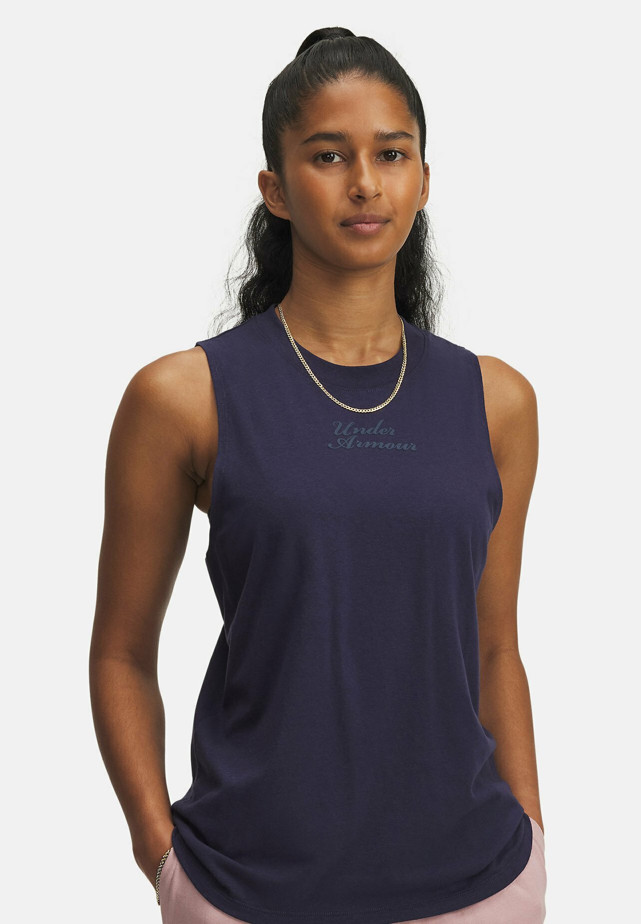 Under Armour mouwloze tanktop met grafische print in varsity-stijl - Top - middernachtblauw