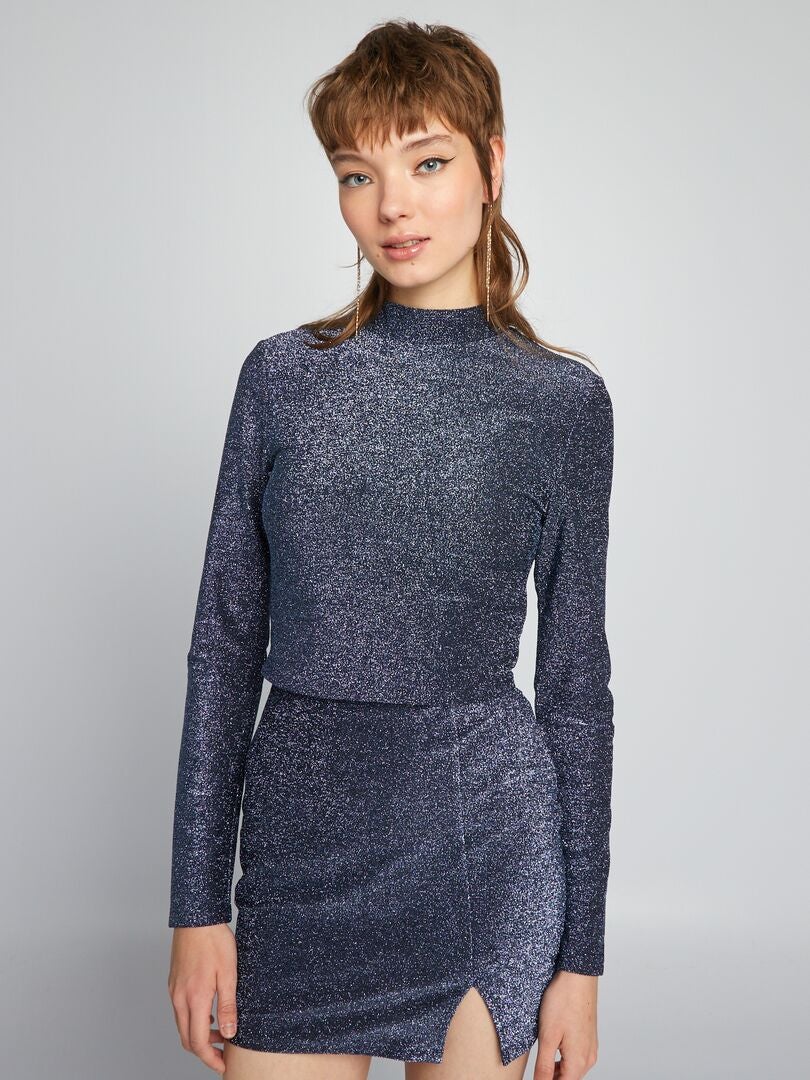 Camiseta corta de punto suave - AZUL