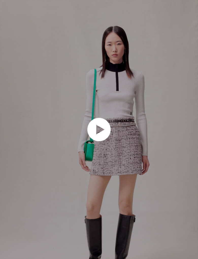 Fustă scurtă din tweed - Roz/negru