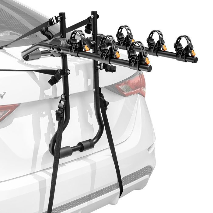 Portabicicletas trasero COSTWAY para 3 bicicletas con longitud y ángulo ajustables, plegable, capacidad de 45 kg para portones traseros de SUV universales, color negro.