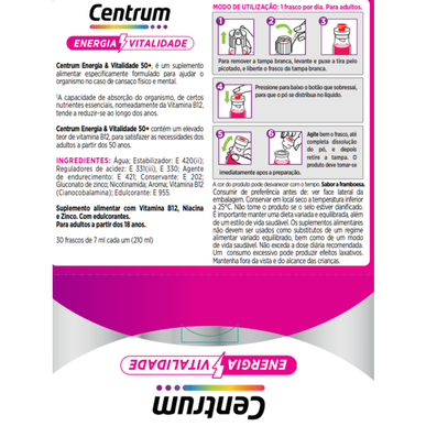 Doplněk stravy Centrum Energy and Vitality 50 pro fyzickou a psychickou únavu, 30 lahviček.