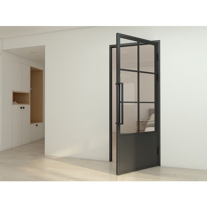 Schulte loft-style interior glass door, 83x204cm, hinged glass door, workshop style, black base, 6 panes, right-hand opening