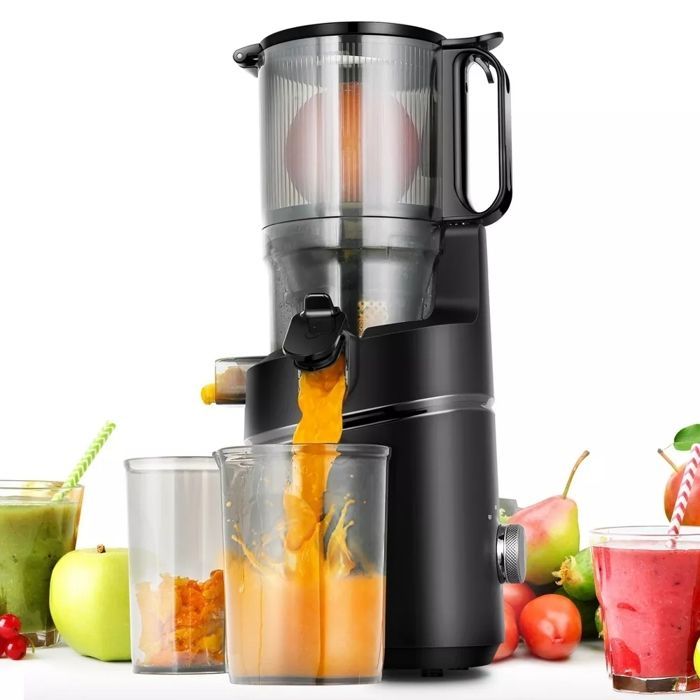AMZCHEF Slowjuicer, 135 mm vulopening en 1,8 liter inhoud, sapcentrifuge voor hele groenten en fruit, 250W
