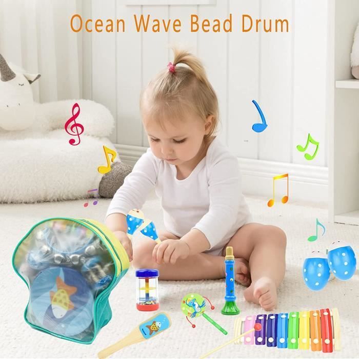 Instruments de Musique pour Enfants, 25PCS Set en Bois Percussion pour Bébé avec Xylophone, Tambourin, Triangle et Autre Instrument