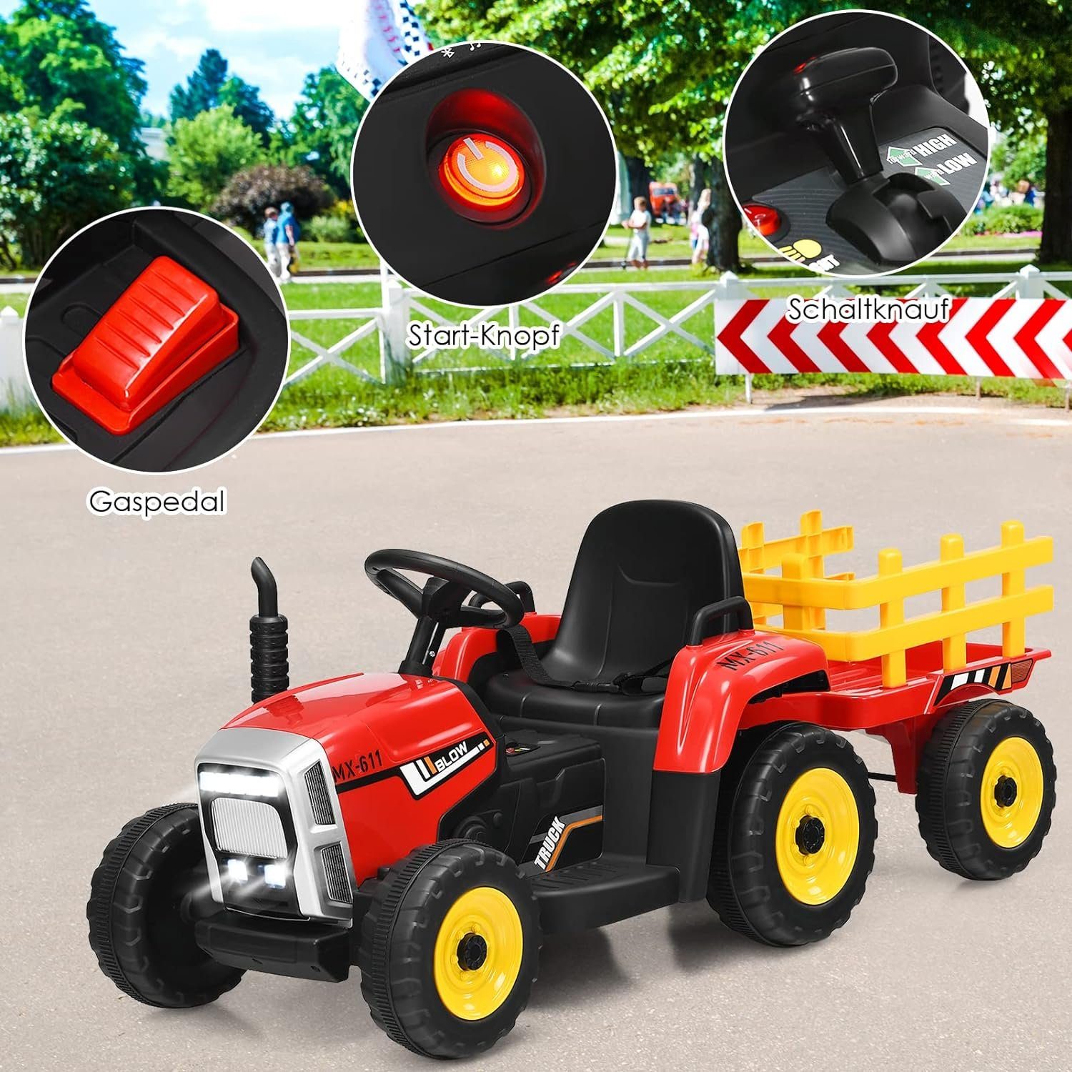 KOMFOTTEU elektrische kinderauto-tractor, 30 kg draagvermogen, vanaf 3 jaar