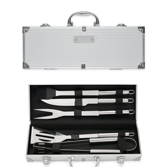 Conjunto para churrasco de 5 peças - LIVOO - Estojo de metal - Aço inoxidável - Escova de silicone - Alça de transporte
