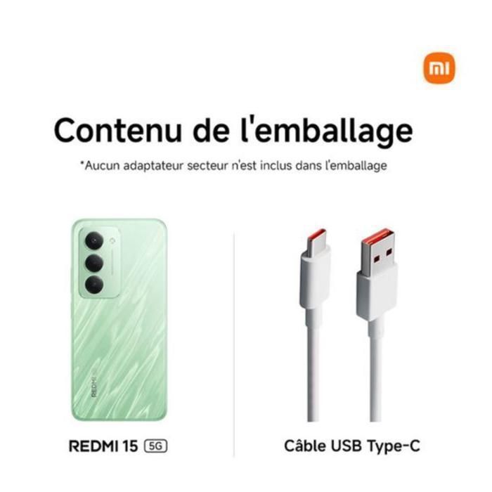 XIAOMI REDMI 15 Smartphone 5G de 8Go RAM 256Go ROM Gris - EU Version -Excellent Mi - Chargeur non inclus -  Neuf