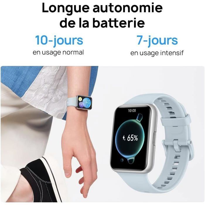 Montre Connectée HUAWEI Watch Fit 2 Bracelet Cuir Blanc Écran FullView