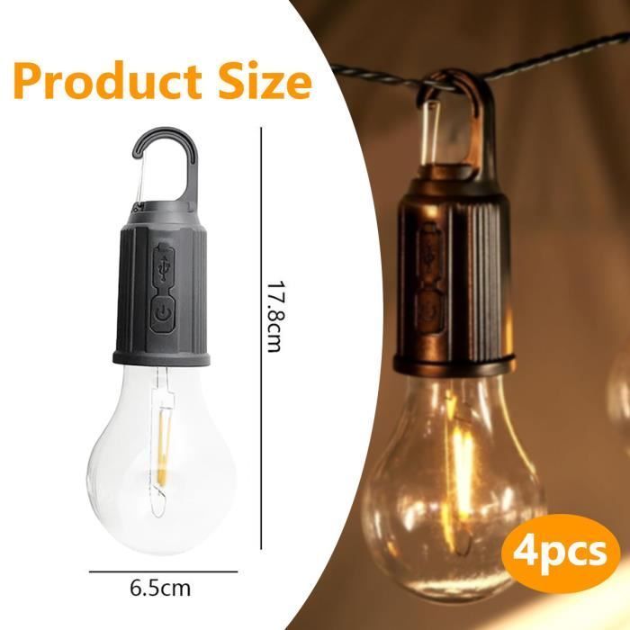Wiederaufladbare, tragbare LED-Campinglampe, 4er-Pack Zeltlampen mit Haken, 3 Helligkeitsstufen einstellbar