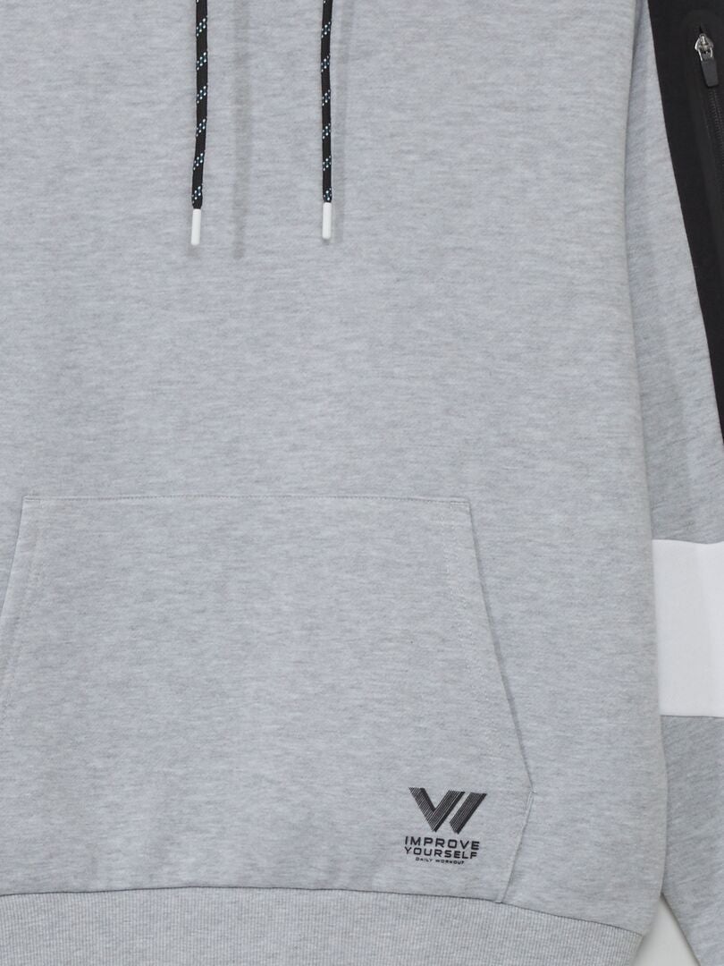 Hoodie met kleurblokken - GRIJS