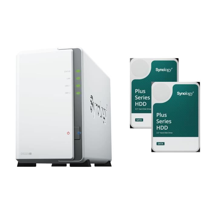 Server NAS Synology DS223J - 2 dischi rigidi Synology HAT PLUS da 4 TB - Archiviazione e condivisione dati