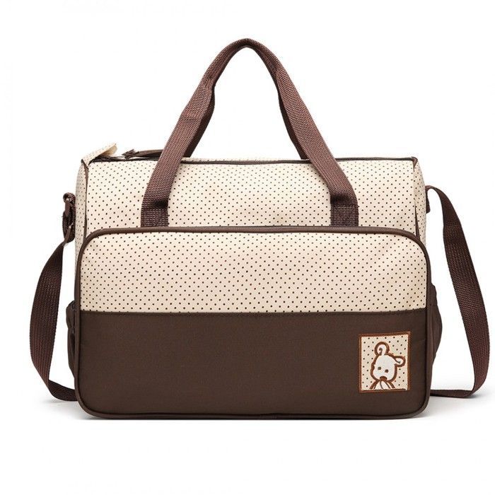 Juego de 5 piezas de bolso cambiador para bebé con cambiador y mosquitera, gran capacidad, bolso cambiador multifuncional, marrón