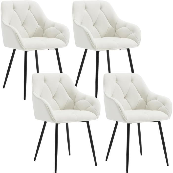 WOLTU Lot de 4 Chaises de Salle à Manger Ergonomique,Chaise de Cuisine en Velours Rembourrée,Pieds en Métal,Crème W0ATT0142-4