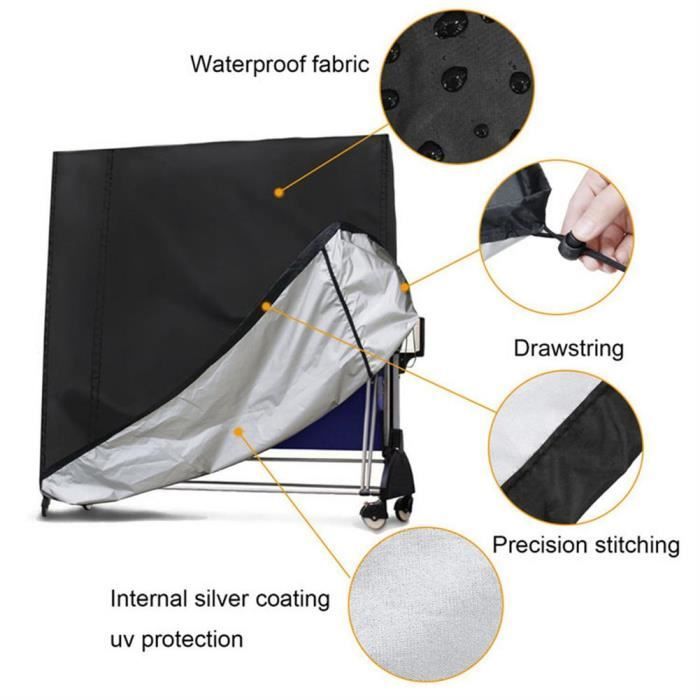 Funda protectora - Resistente a los rayos UV - Negra - 190T - Impermeable - Resistente al polvo - Tenis de mesa