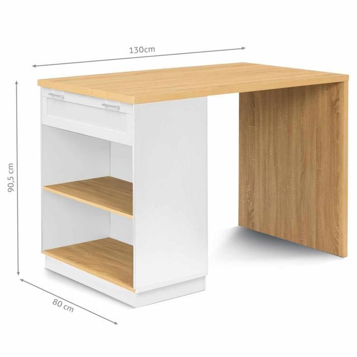 IDMARKET Ilot central mange debout 4 personnes VITO 130 cm blanc et plateau bois