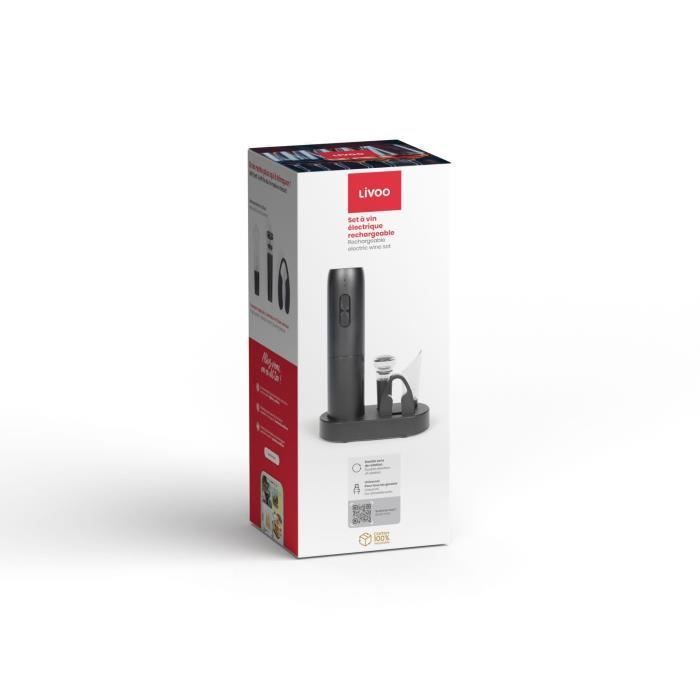 Juego de vino eléctrico recargable - LIVOO - GS159 - Universal - 5 accesorios - Funcionamiento mediante pulsador - Capacidad para 30 botellas