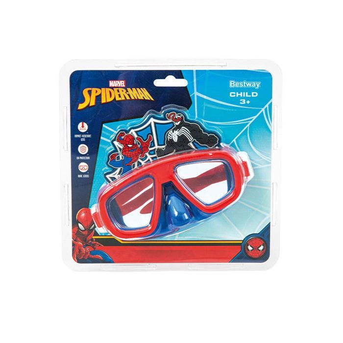 Máscara infantil Bestway con correa de silicona de Spiderman para mayores de 3 años, ideal para la playa y la piscina (98023)