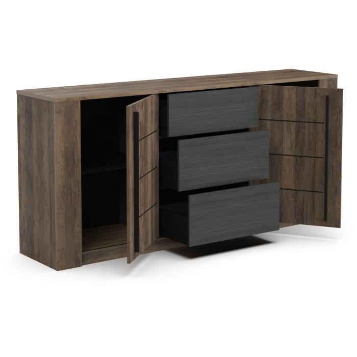 MONACO-senkki - tammi ja musta viimeistely - 2 ovea + 3 laatikkoa - L206 x S44,9 x K94 cm - CBA FURNITURE