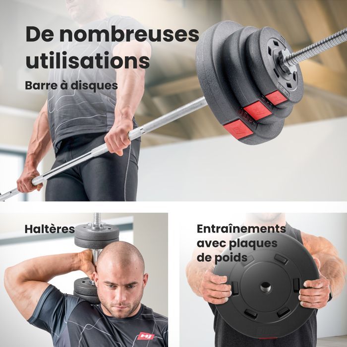 Hop-Sport 40kg Plastic Weight Plates, Ø 31mm, Weightlifting Plates for 30mm Barbells - 4 x 10kg