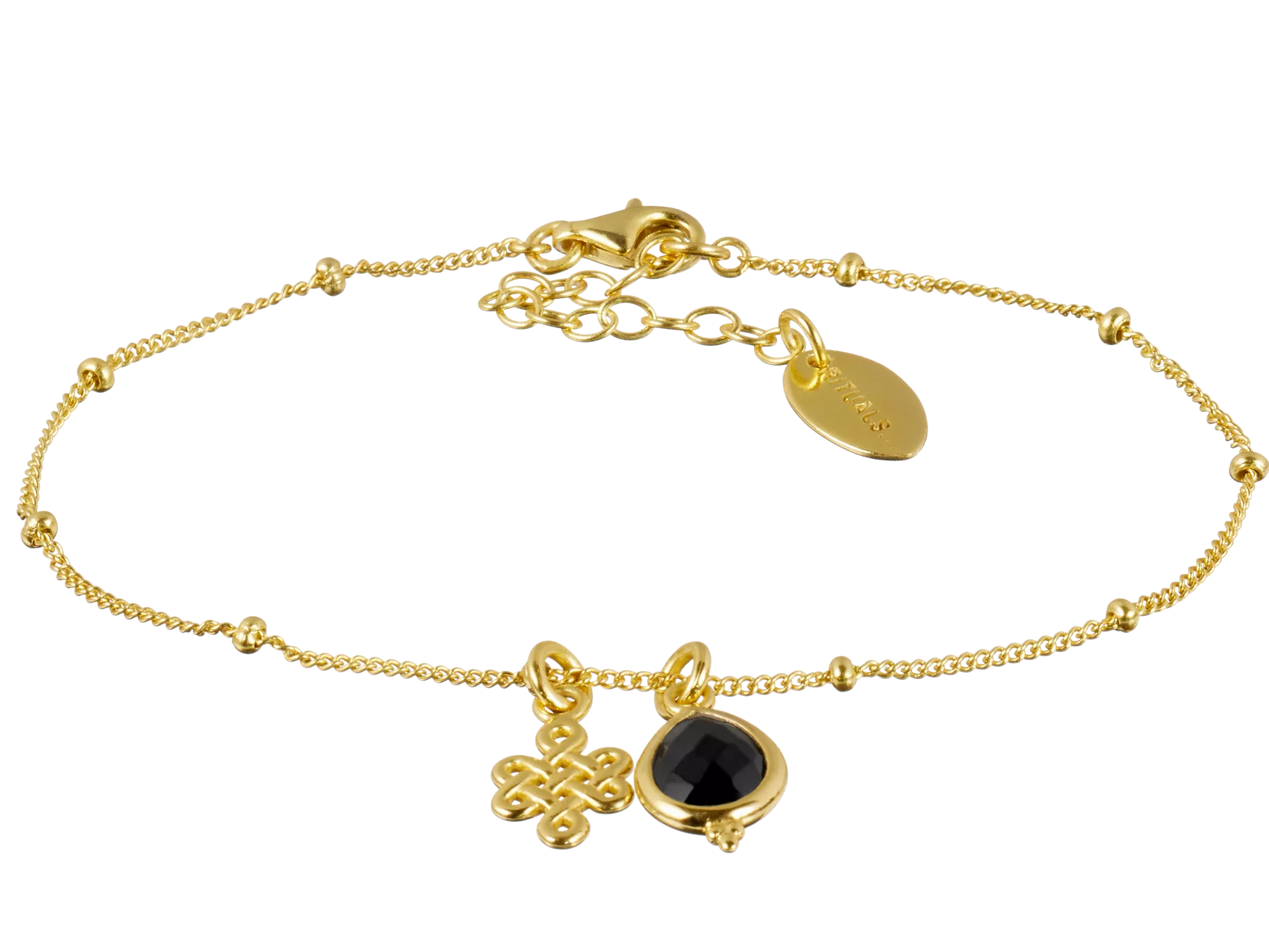 Pulsera con colgante infinito de ónix negro chapada en oro