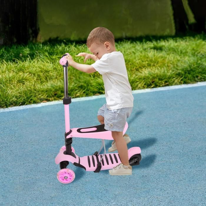 Monopattino a 3 ruote XJING per bambini, regolabile in altezza, pieghevole, con ruote a LED, adatto a bambini da 1 a 8 anni (rosa)