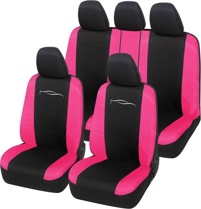 Rebeca Shop - Fundas universales para asientos de coche, par delantero, en Gambardine 210, modelo LS01, Negro/Fucsia
