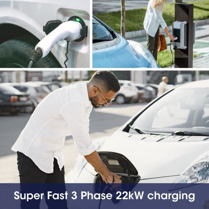 Cable de carga para vehículos eléctricos de 22 kW y 32 amperios / Trifásico / 5 m / Tipo 2 a Tipo 2 para Tesla BYD Atto 3 MG4 ZS