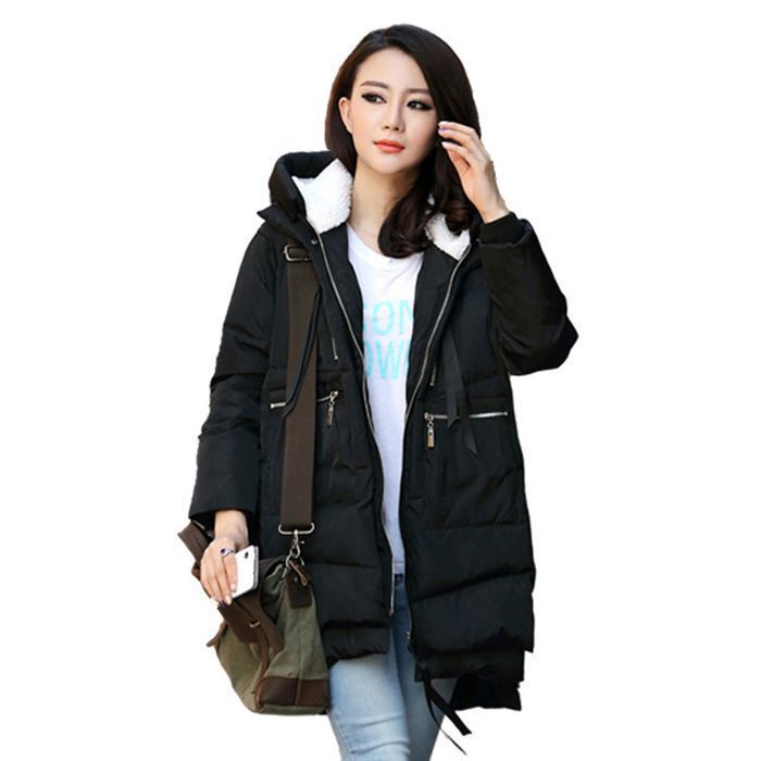 Doudoune Femme FUNMOON Slim Capuche Doublée Polaire Mi-Longue - Noir - Polyester - Fermeture éclair