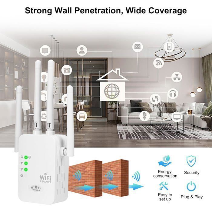 Repetiteur Wifi Puissant Sans Fil Repeteur Amplificateur Répéteur Extender Repeater Repartiteur Relais Mur Épais +Dongle Label