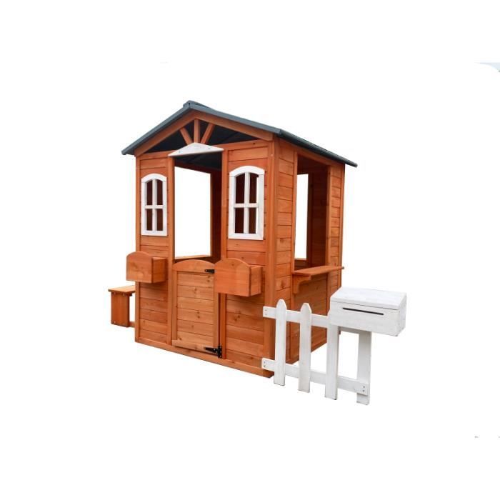 Casetta da gioco in legno per bambini - Grigio Brooklyn - Con cassetta delle lettere e panchina - Certificazione FSC