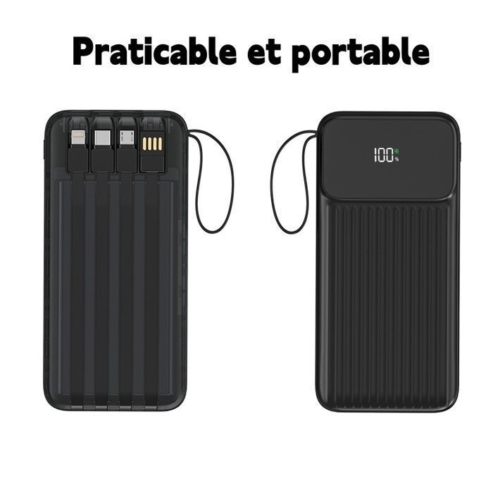 Weuiortn® 25000mAh draagbare externe batterij LCD-powerbank met 4 data-aansluitingen, geschikt voor alle mobiele telefoons