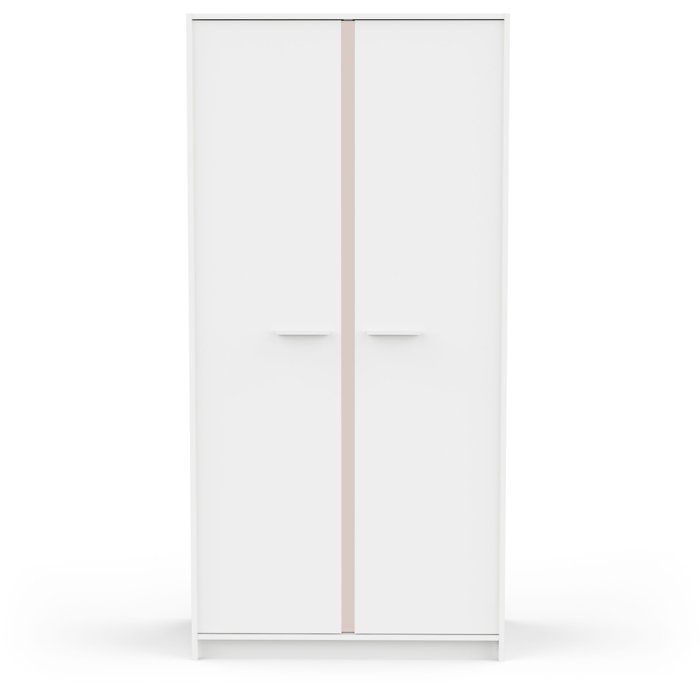 Armario de dormitorio - REVERSO - Blanco mate - Decoración rosa o azul - 2 puertas - Ancho 88,3 x Profundidad 50 x Alto 180,9 cm