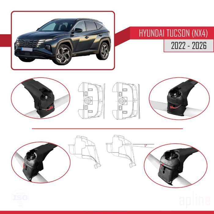 Kompatibel mit Hyundai Tucson 4 (NX4) 2022-2026 ACE-2 Dachgepäckträger, Reling, Gepäckträger, schwarzes Aluminium, 2 Stangen