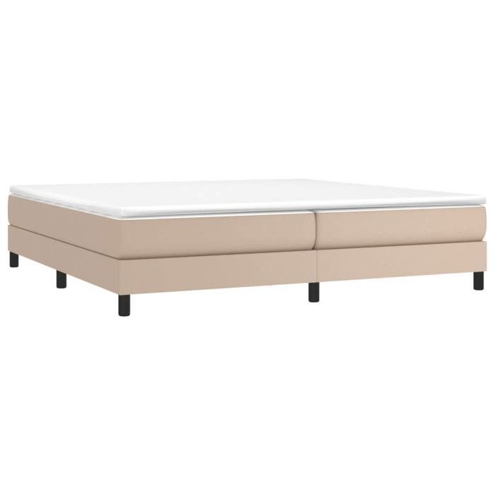 Cama de madera marrón de 200 x 200 cm - Estable y duradera - Estructura de cama de muelles color capuchino de 200 x 200 cm, piel sintética 001_370017