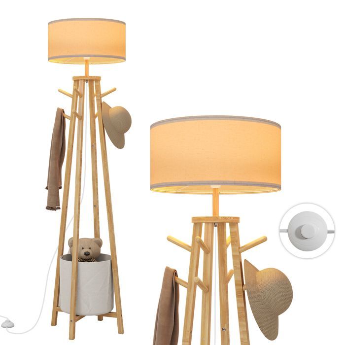 Luminária de chão para sala de estar, 176 cm - Soquete E27 - Luminária de chão com cabideiro e cesto de armazenamento - Luminária de chão