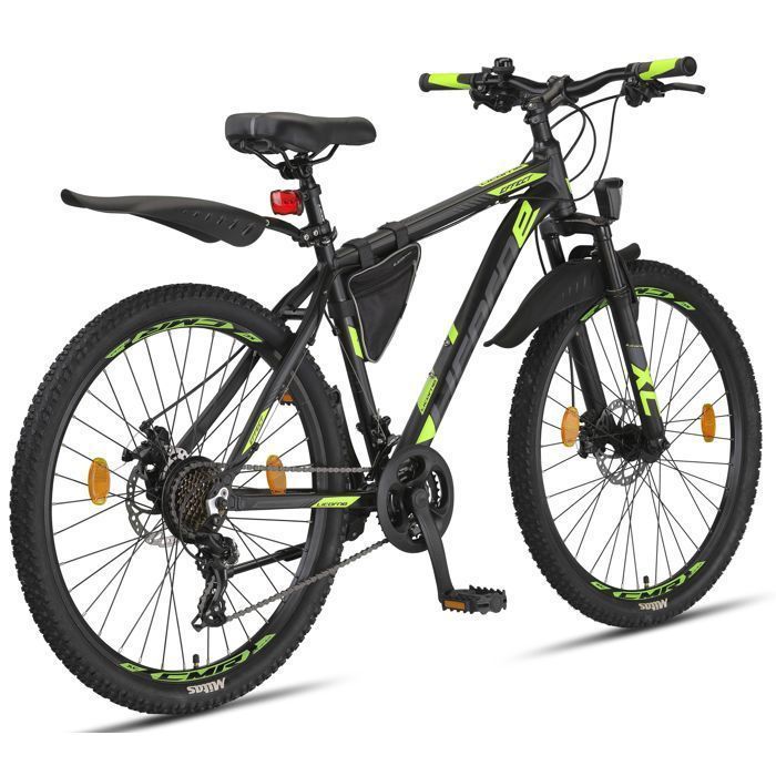 Licorne Bike VTT 26 Pouces Haut de Gamme – Double Frein à Disque, Performance Tout-Terrain, (Noir/Vert Citron 26)