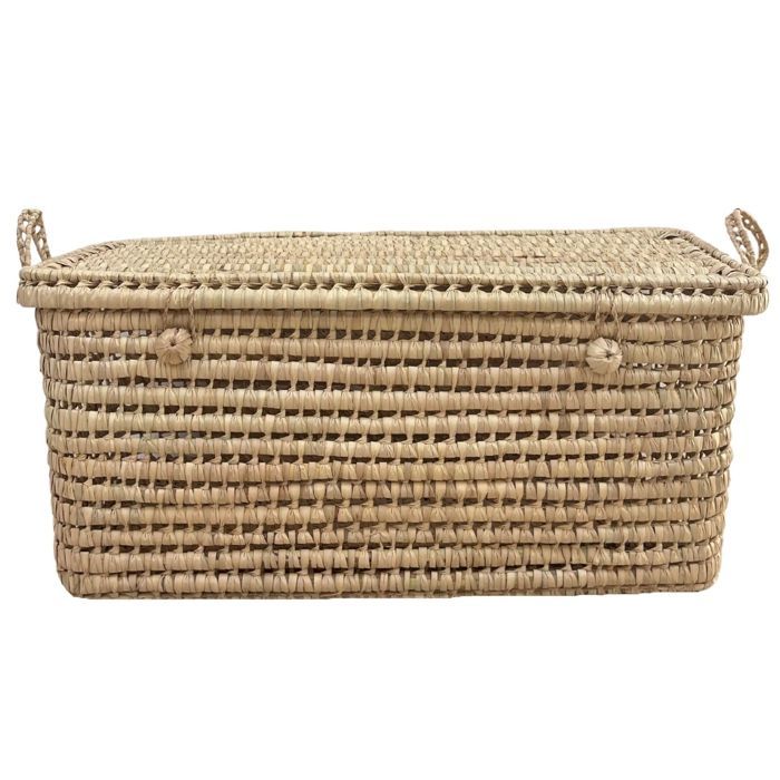 Baúl de almacenamiento de hoja de palma de 80 x 40 x 40 cm – color beige, hecho a mano.