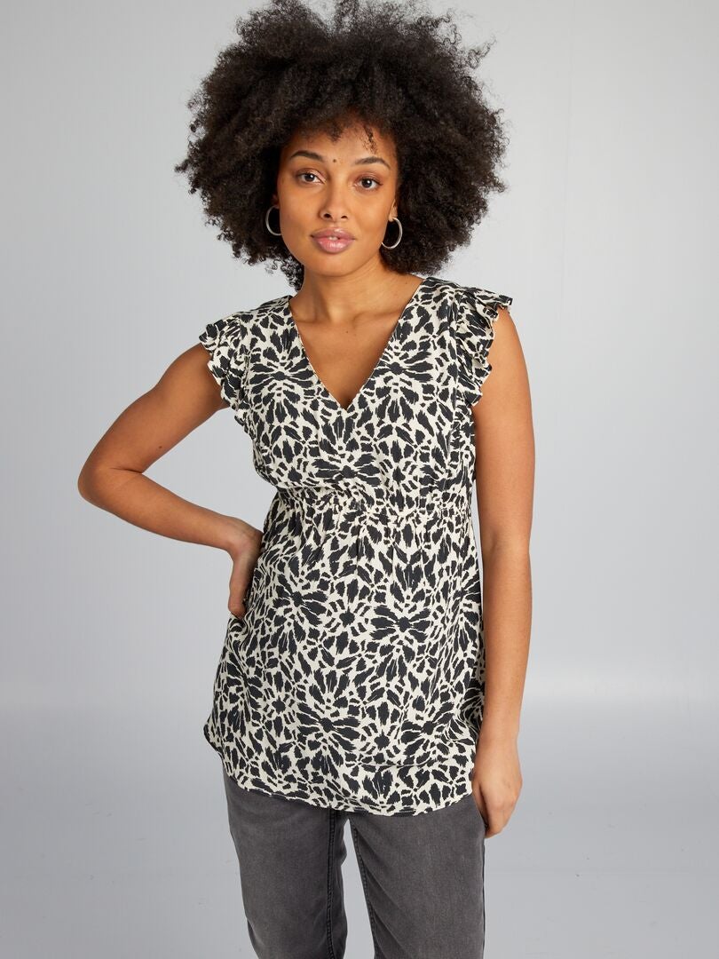 Blusa premamá con volantes - NEGRA