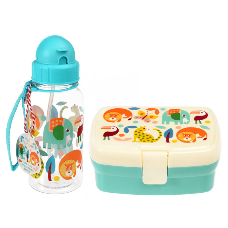 Rex London Zestaw bidon + lunchbox, Dzikie Zwierzęta