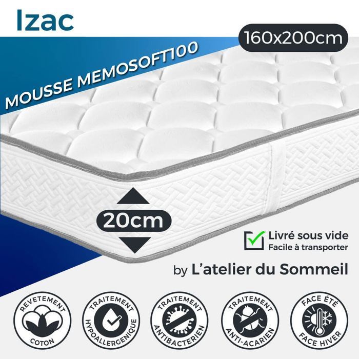 IZAC - Set: Materasso in schiuma spesso 20 cm + Base letto imbottita beige 160x200 cm