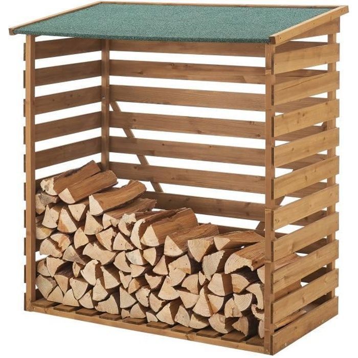 Leñera cubierta de madera de abeto 123 x 116 x 64 cm [en.casa]