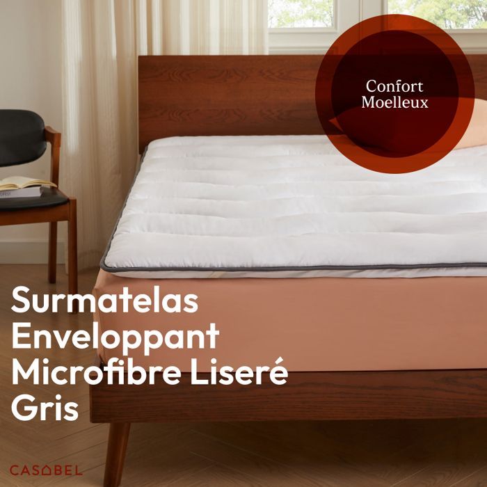 CASABEL Matratzenauflage 120 x 195 cm aus atmungsaktiver Mikrofaser mit grauer Paspelierung – Ultraweich, milbenabweisend – Doppelbettgröße